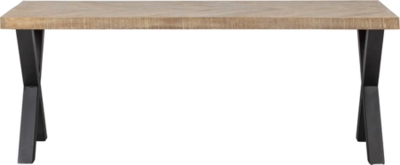 Spisebord WOOOD Tablo Herringbone i mangotræ - sildebensmønster plankebord m. sort Alkmaar metalben, plads til 6-8 pers., H75ÃL200ÃD90 cm